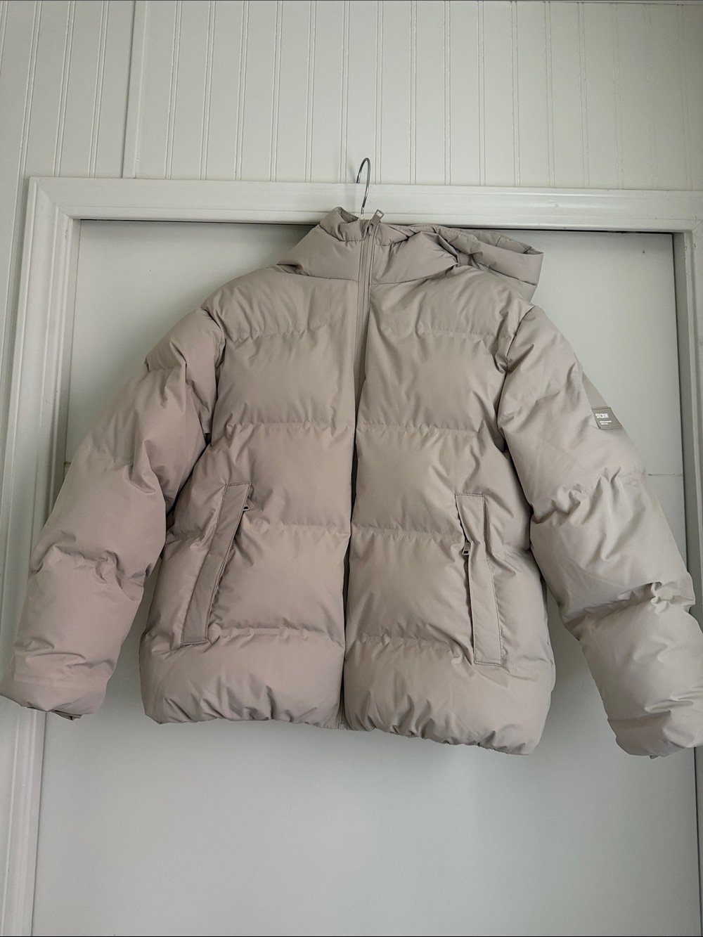 Zara Kids Hooded Puffer Jacket in Light Taupe